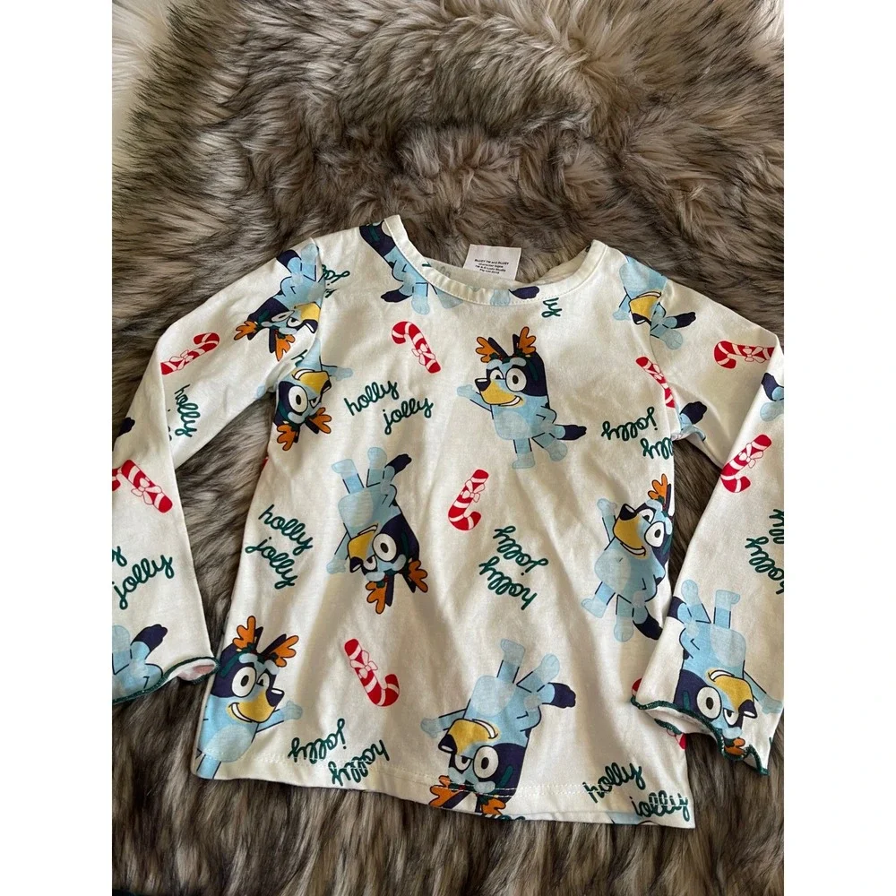 Girl's Toddler Green Velvet Bluey Christmas 2pc Long Sleeve Top Skirtall Set 3T